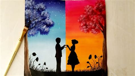 easy couple painting ideas for beginners|romantic couple painting half and.